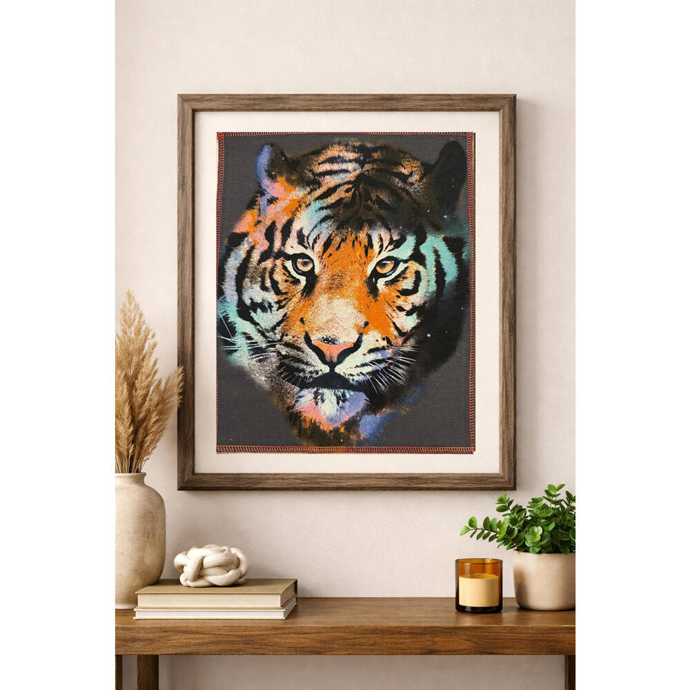 two face threads colorful tiger smalls patch wall art decor custom‎ upcycled